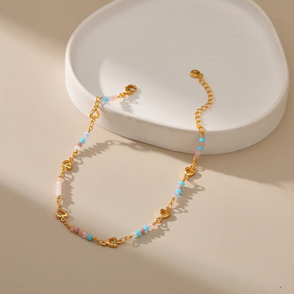 Colorful Beads Love Chain&Link Anklets