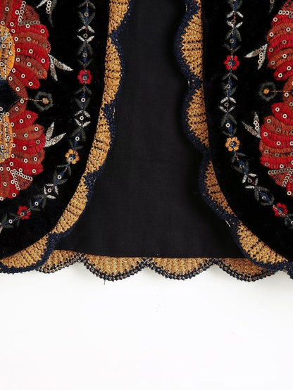 Vintage Flower Embroideries Open Front Vest