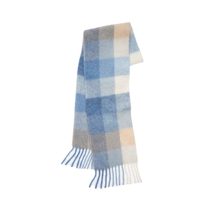 Cozy Color Block Plaid Fringed Knit Scarf