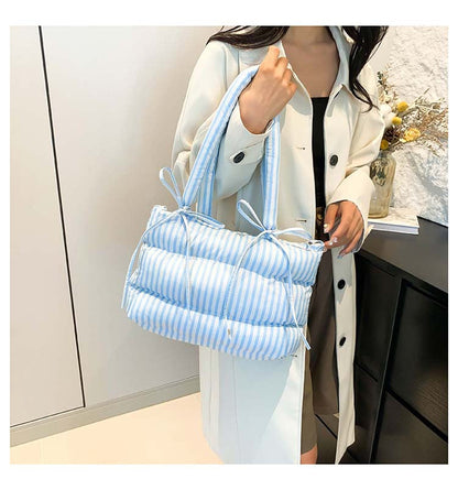 Striped Puffer Bow Knot Shoulder Handbag