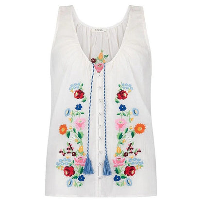 Embroidered Flower U-Neck Sleeveless Top