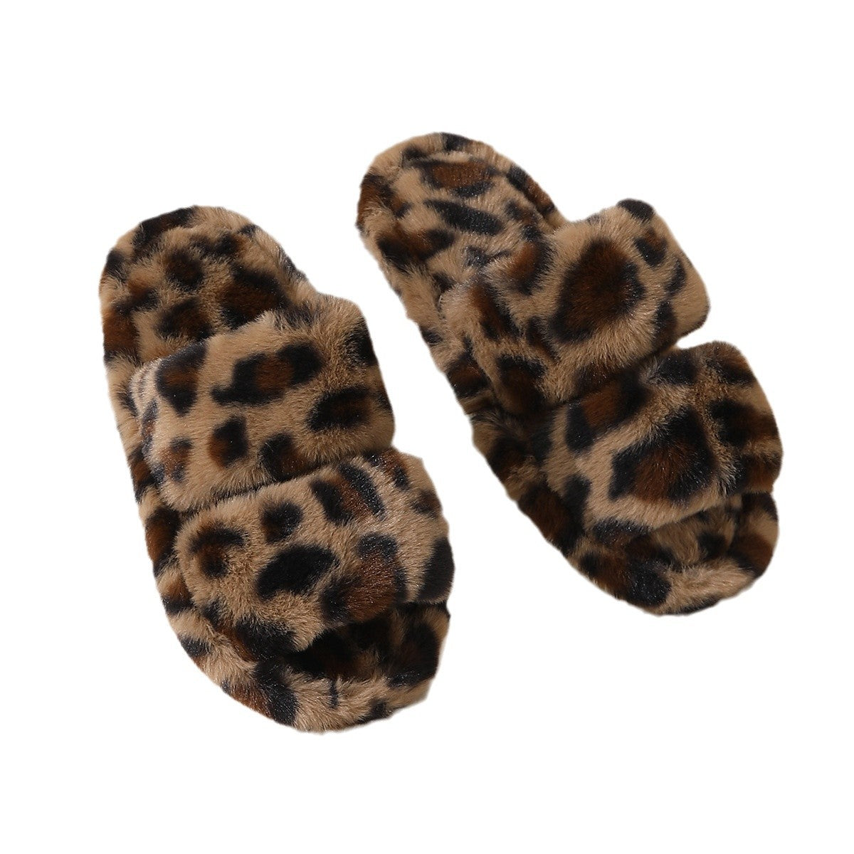 Fluffy Fuzzy Leopard Print Two Band Slipper