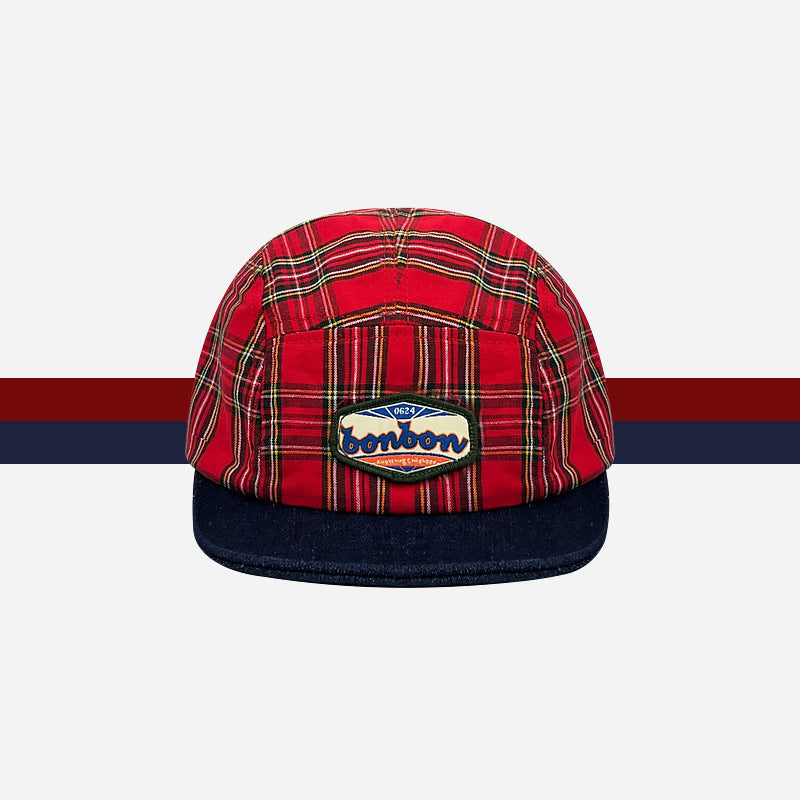 Vintage Plaid Splice Denim Baseball Cap