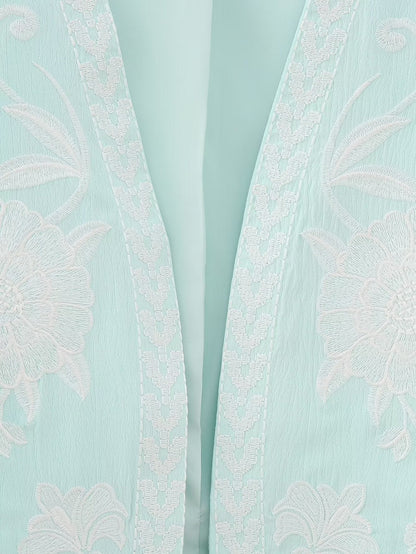 Flower Embroideries Open Front Elegant Vest
