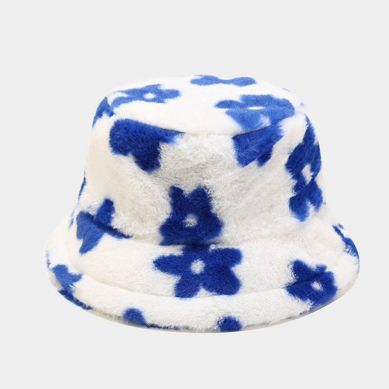Floral Plattern Plush Winter Bucket Hats
