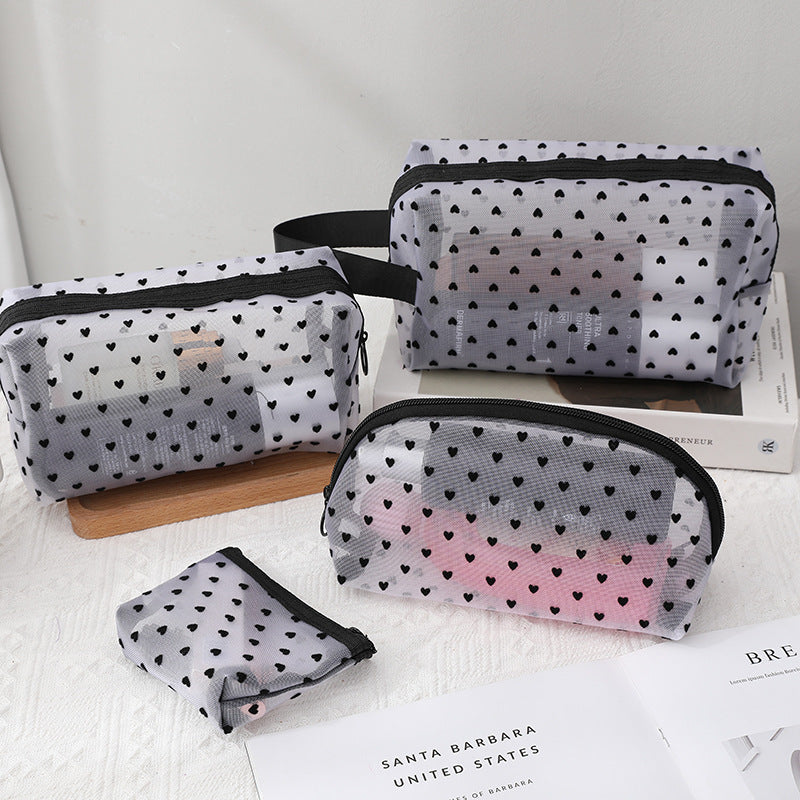 White Love Mesh Portable Make Up Bags
