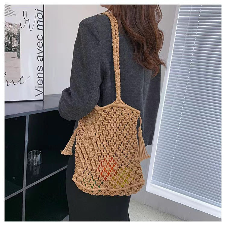 Hollow Out Tassel Woven Beach Shoulder Bag