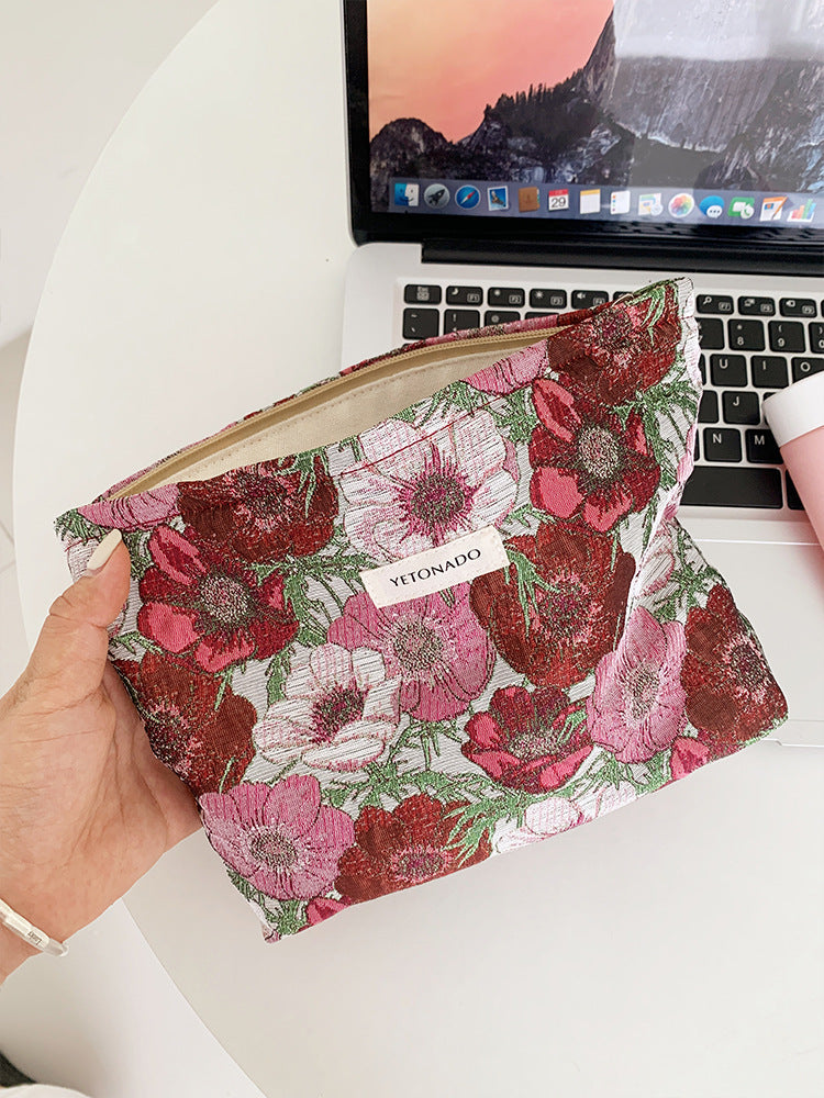 Elegant Color Block Floral Makeup Bag