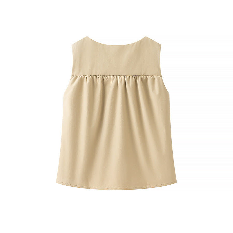 Solid Color Ruched  Sleeveless Tank Top