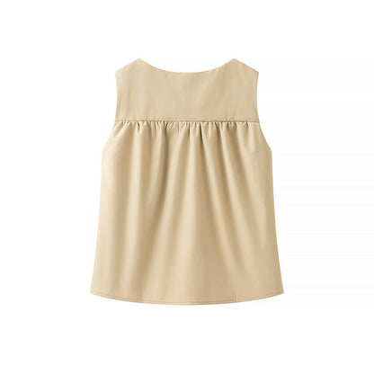 Solid Color Ruched  Sleeveless Tank Top
