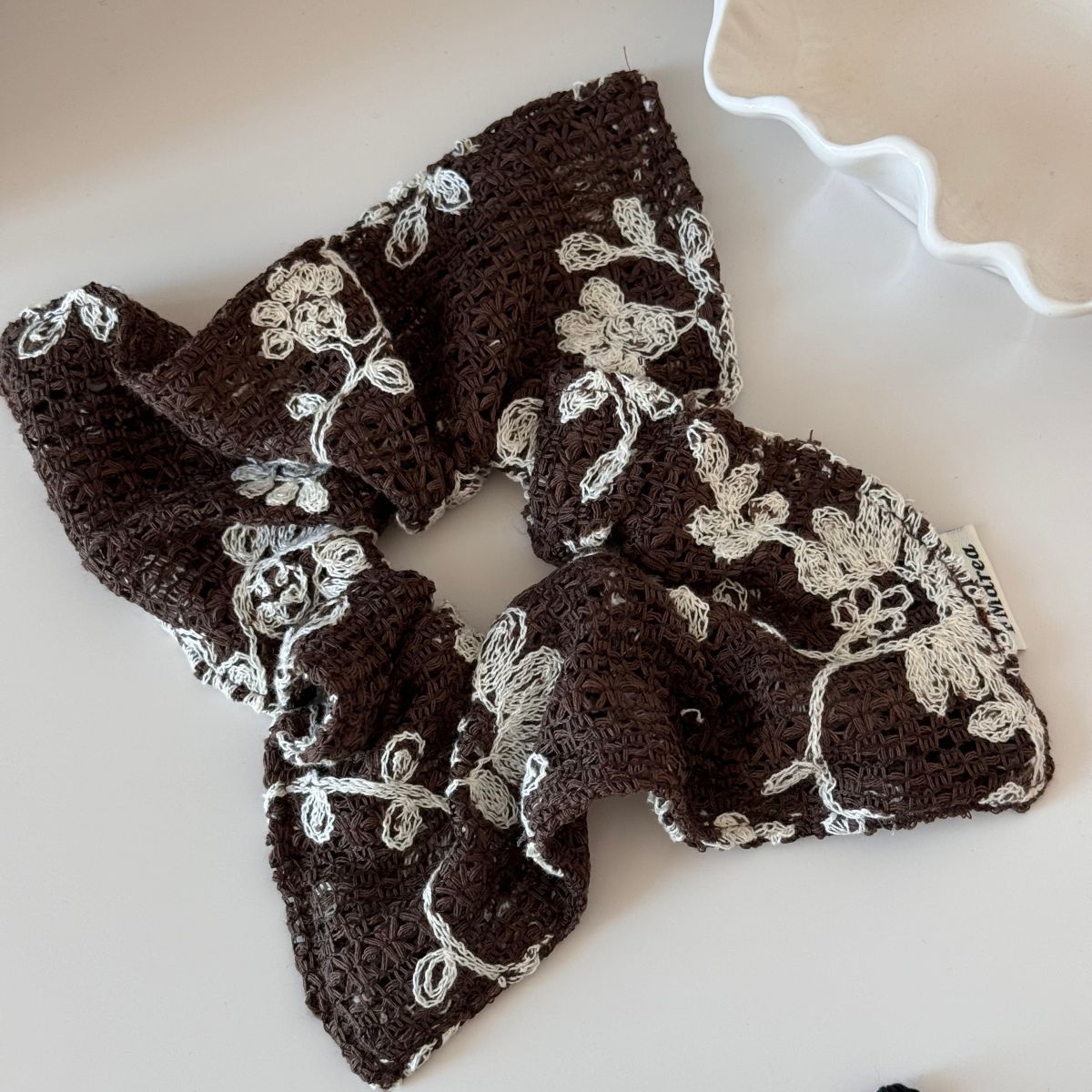 Vintage Flower Jacquard Knit Hair Tie