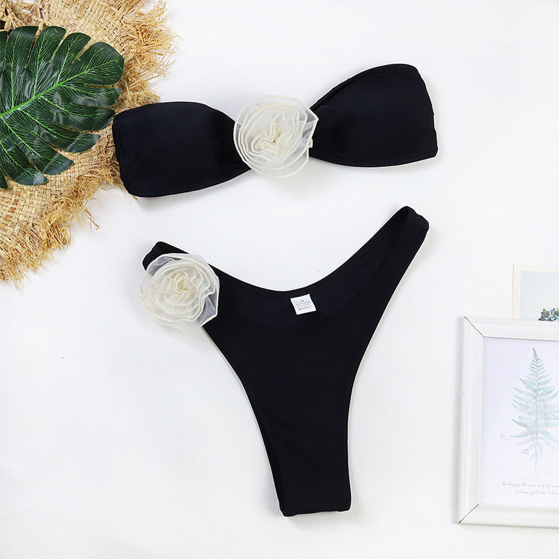 Flower Strapless Bikini High Waist Triangle Swimwear