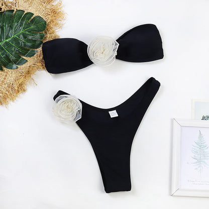 Flower Strapless Bikini High Waist Triangle Swimwear