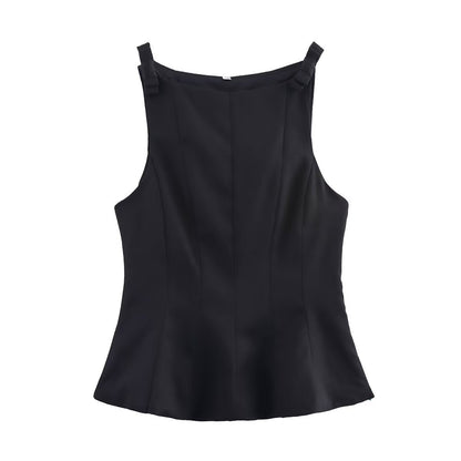 Elegant Peplum Bow Strap Tank Top