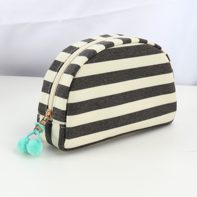 Minimalist Striped Canvas Shell Makeup Bag