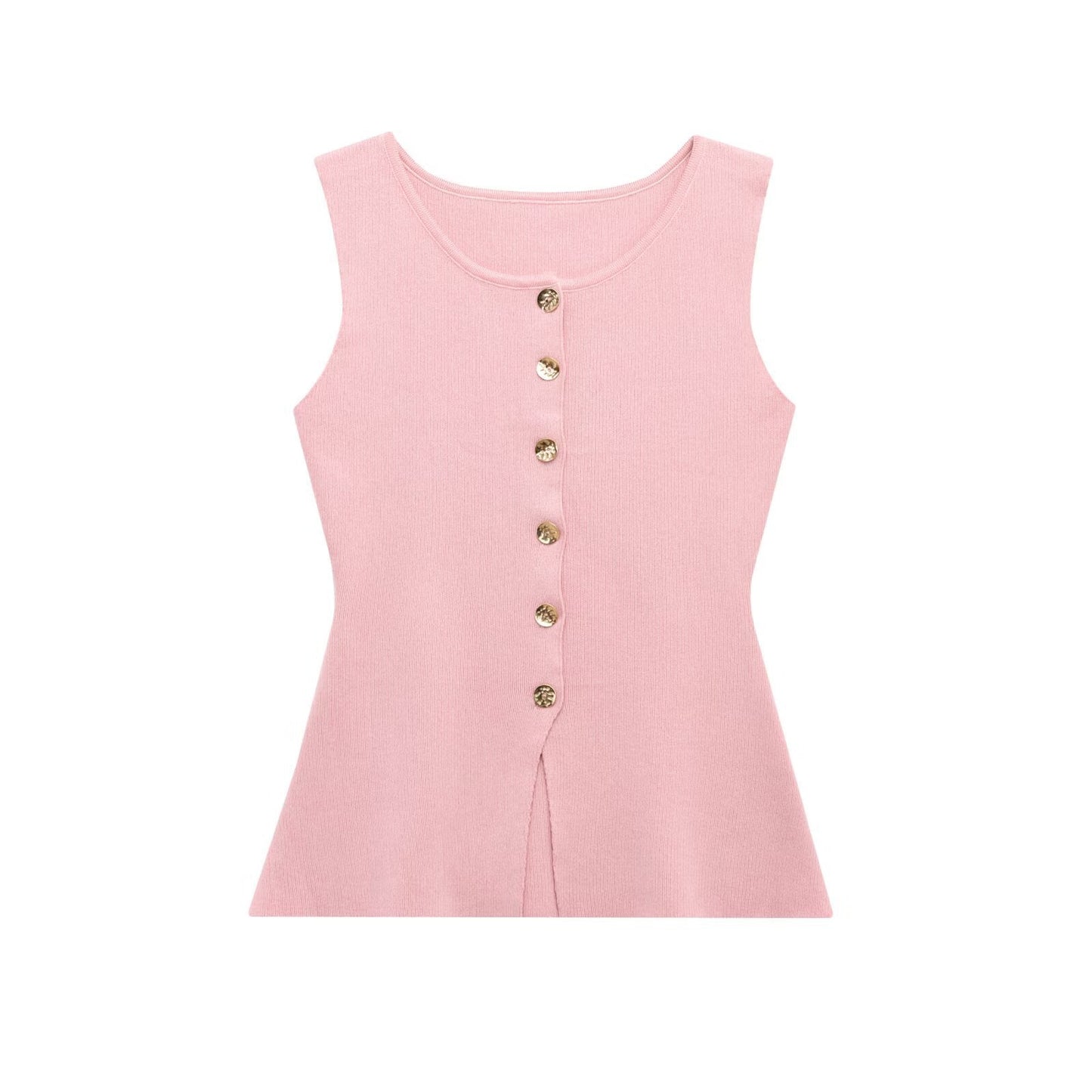 Round Neck Button Down Sleeveless Vest