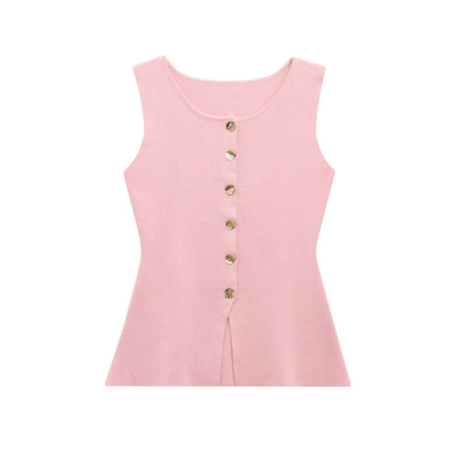 Round Neck Button Down Sleeveless Vest