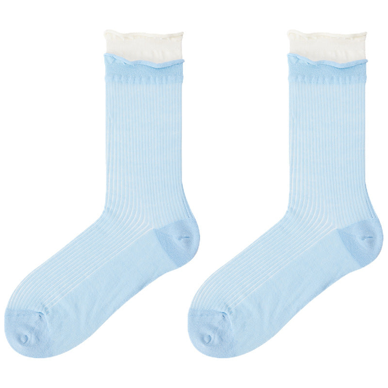 Color Block Ribbed Thin Cotton Socks