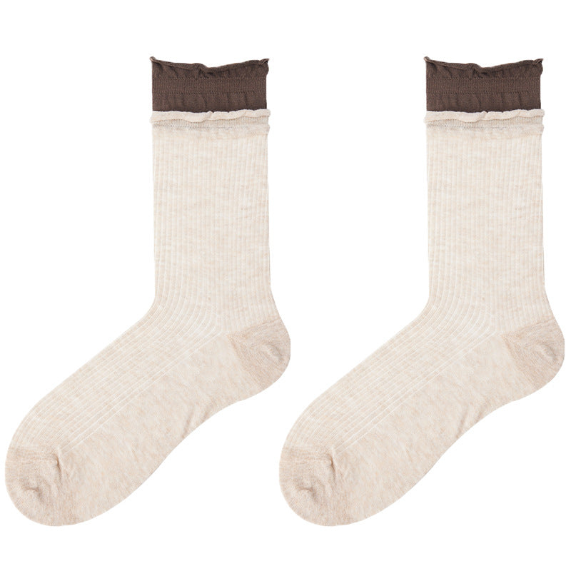Color Block Ribbed Thin Cotton Socks