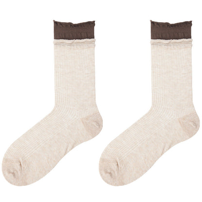 Color Block Ribbed Thin Cotton Socks