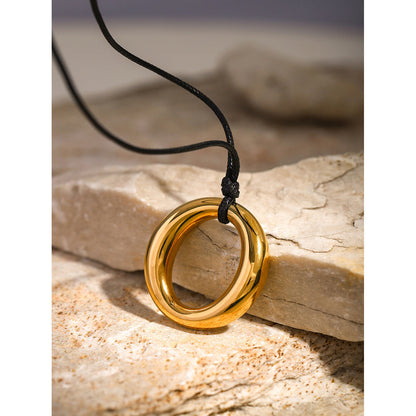 Simple Round Cutout Titanium Necklace