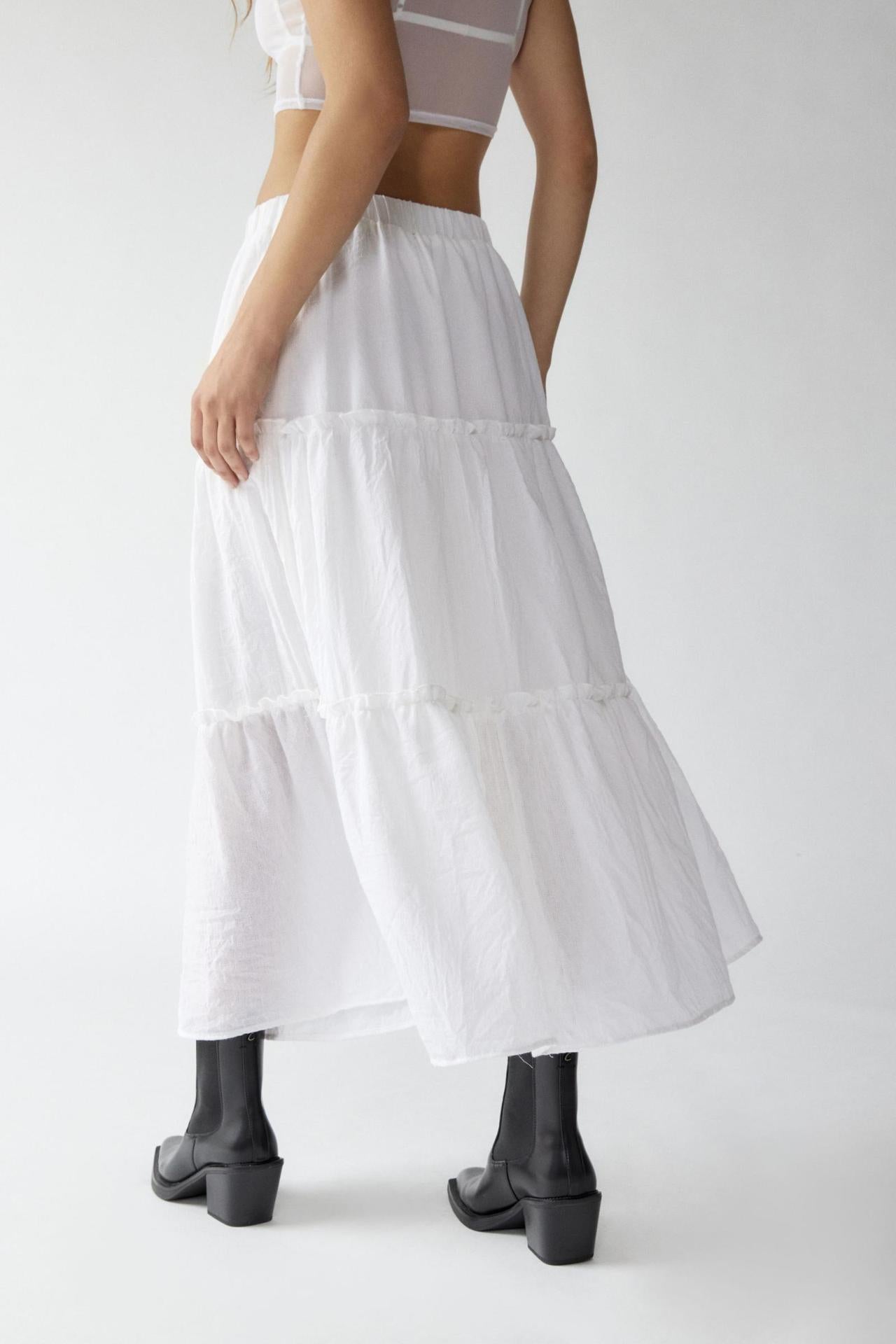 Chic Splice Pleated Lace Maxi Skirt
