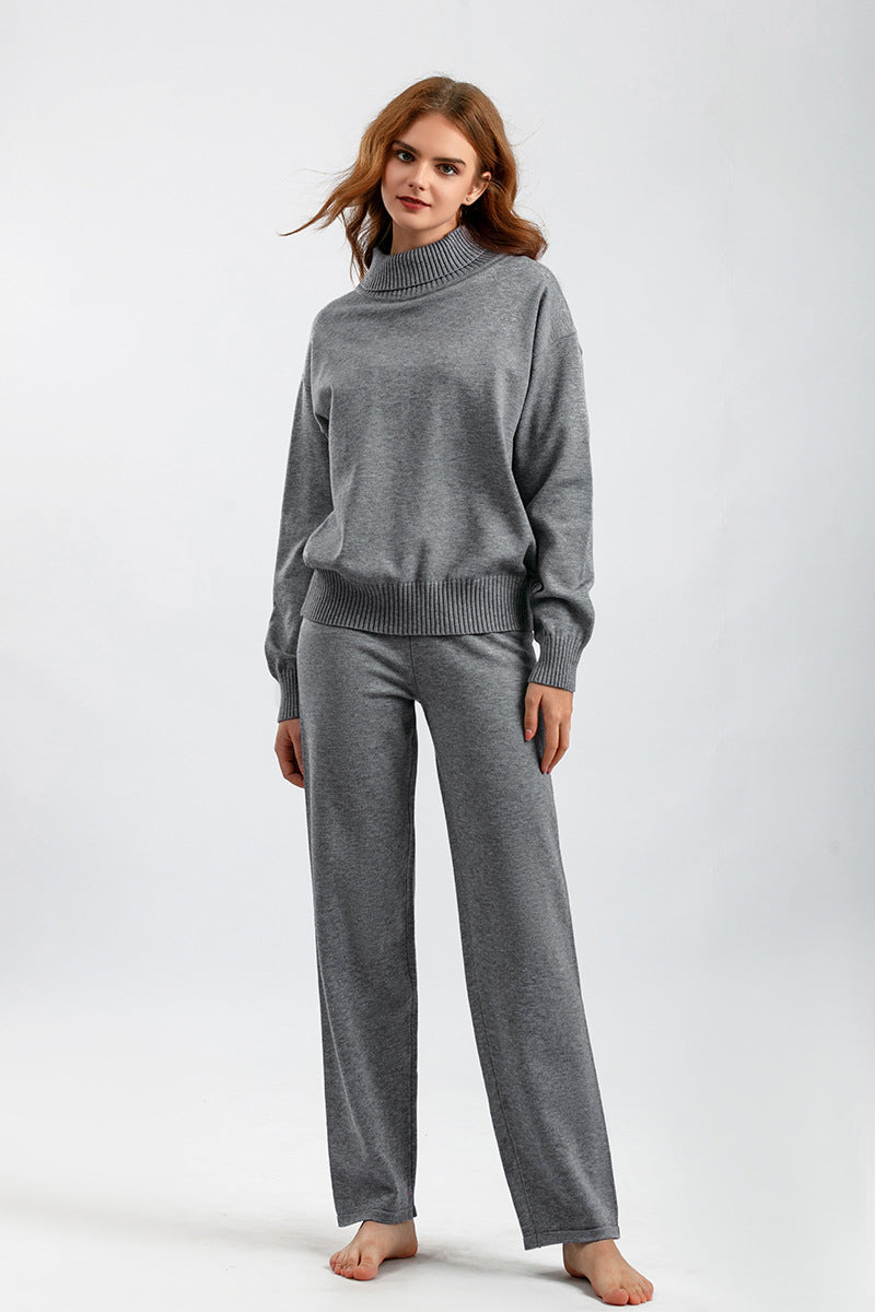 2+Solid Color High Collar Knit Sets