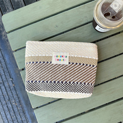 Color Block Striped Large Capacity Make Up Bag