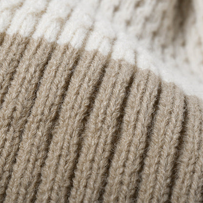 Contrast Color Warm Knit Pom Beanie