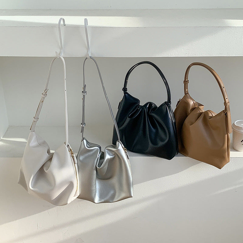 Trendy Solid Color Ruched Tote Shoulder Bag