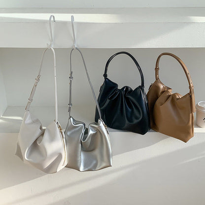 Trendy Solid Color Ruched Tote Shoulder Bag