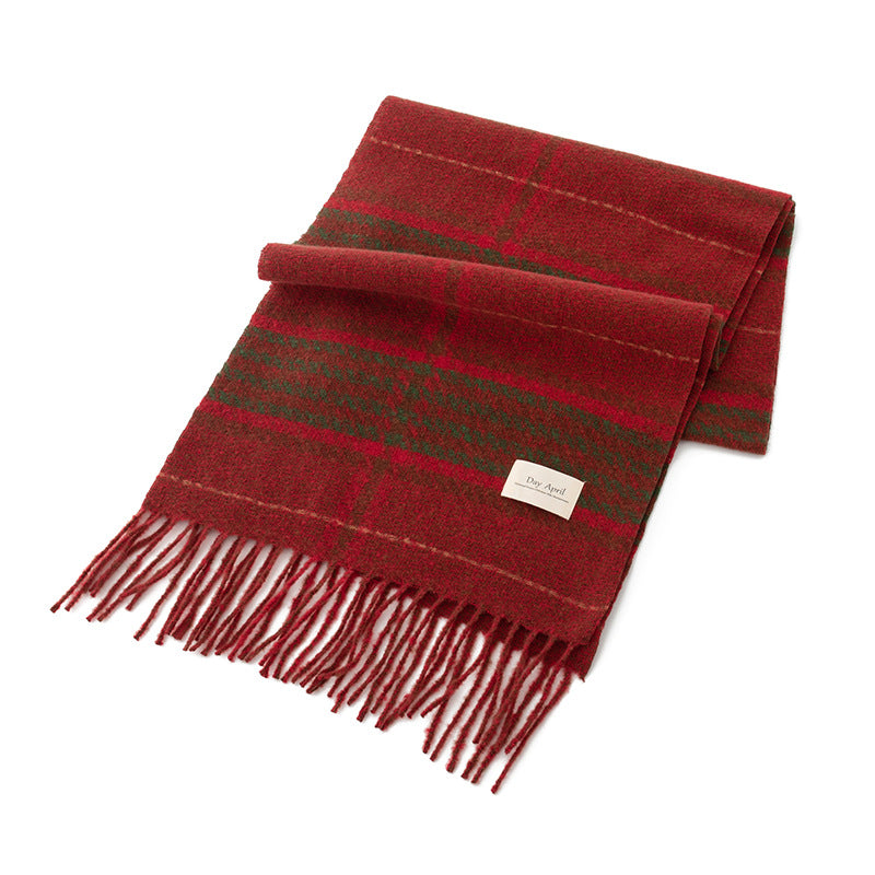 Retro Soft Wool Checkered Fringed Winter Scarf
