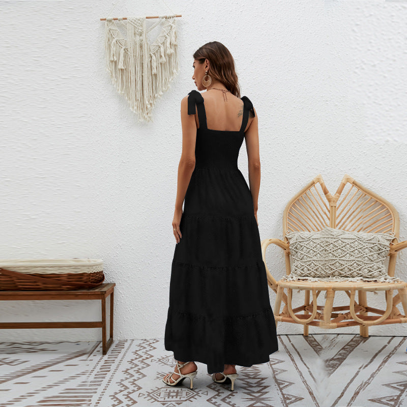 Ruffle Print Sleeveless String Strap Dress