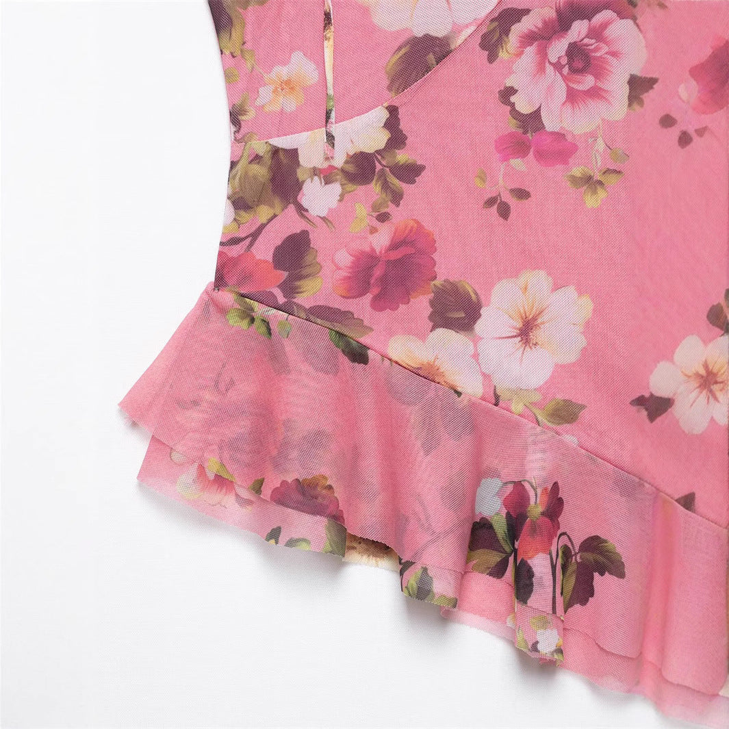 Asymmetrical Spaghetti Strap Top and Skirt Set