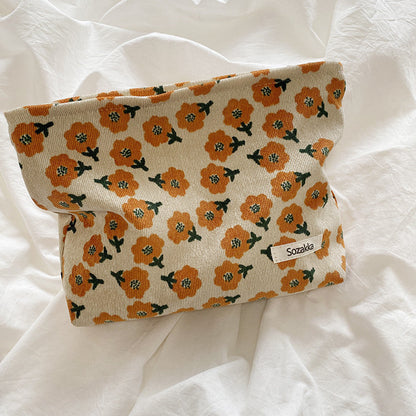 Corduroy Flower Jacquard Simple Make Up Bag