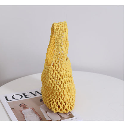 Solid Color Hollow Out Woven Handbag