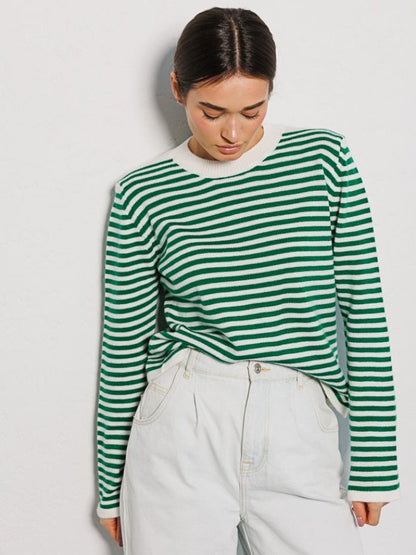Stripe Contrast Color Knit Tops
