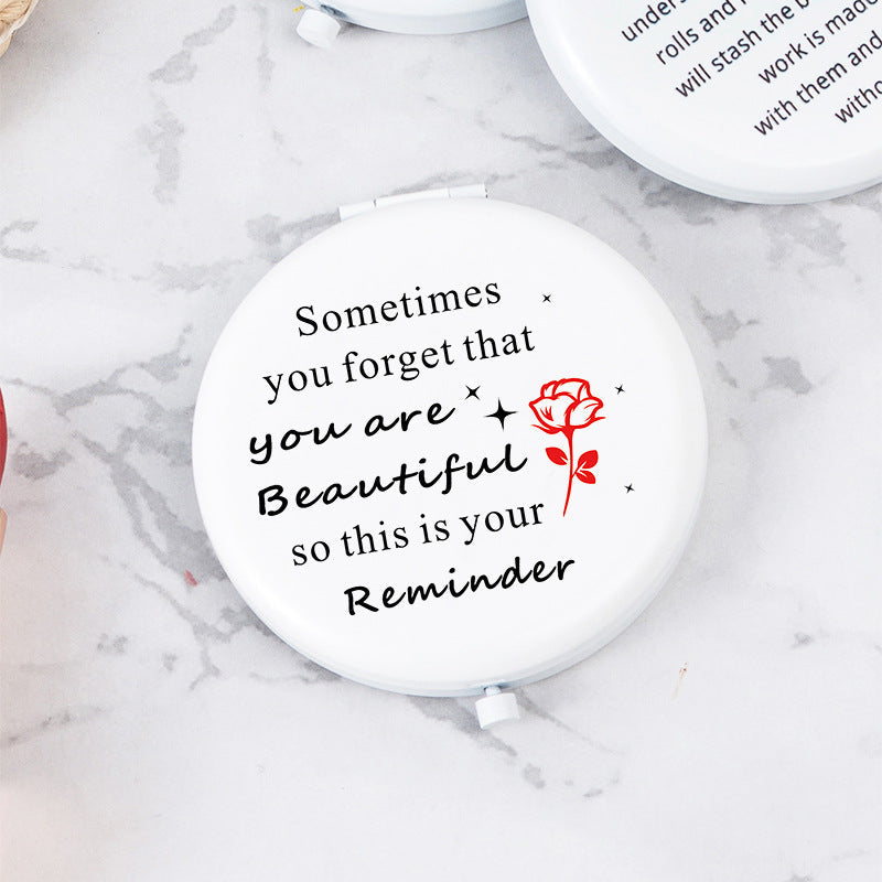 White Letter Mini Portable Makeup Mirror
