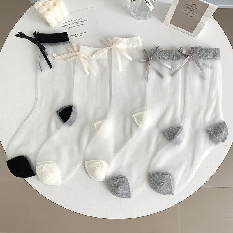 Cute Bow Ruffle Mesh Thin Socks