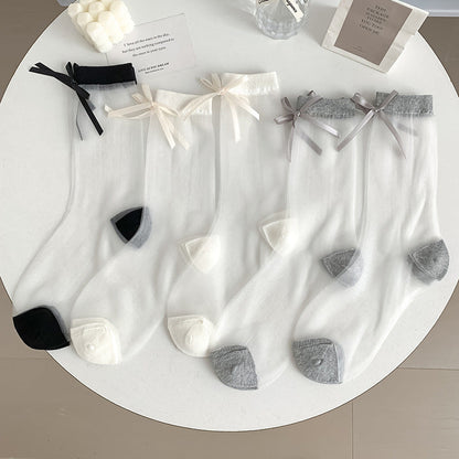 Cute Bow Ruffle Mesh Thin Socks