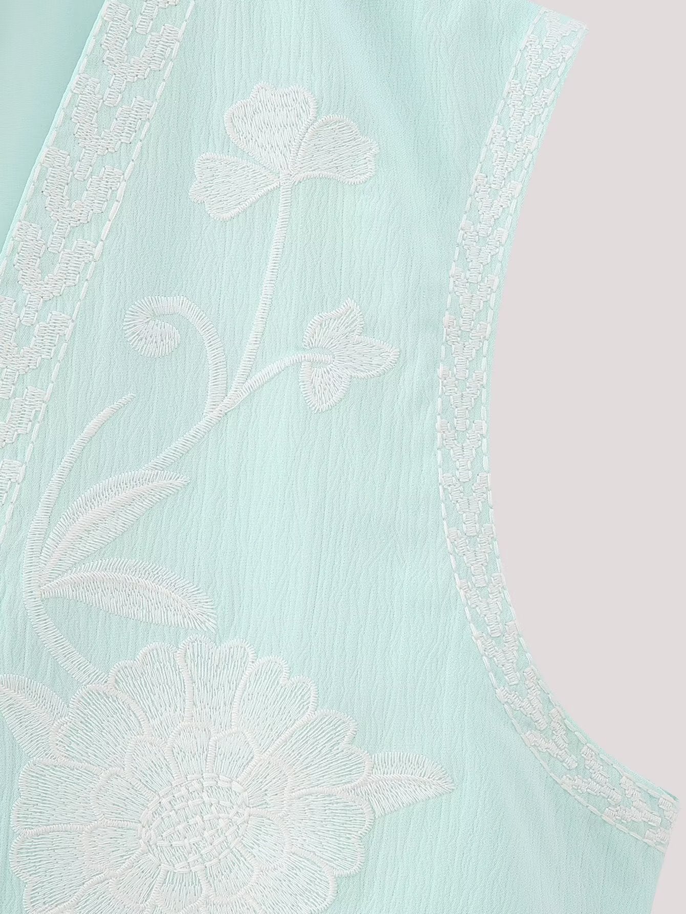 Flower Embroideries Open Front Elegant Vest