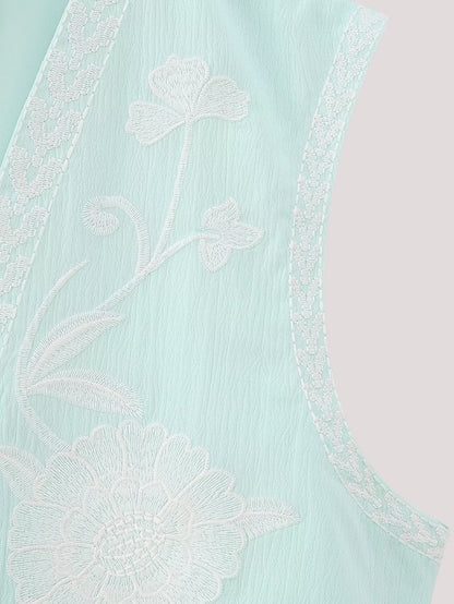 Flower Embroideries Open Front Elegant Vest