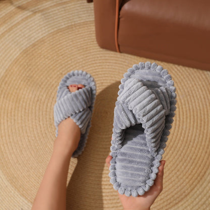 Simple Solid Color Cross Band Indoor Slippers
