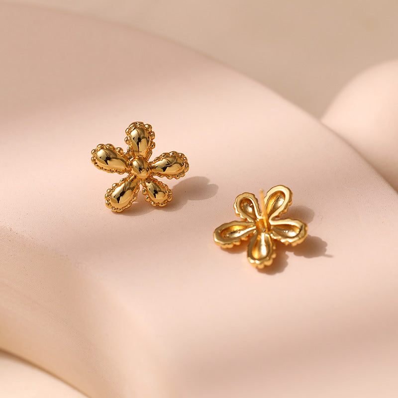 Simple Floral Gold Plated Stud Earrings