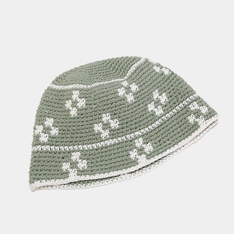 Floral Crochet Knit Classic Bucket Hat