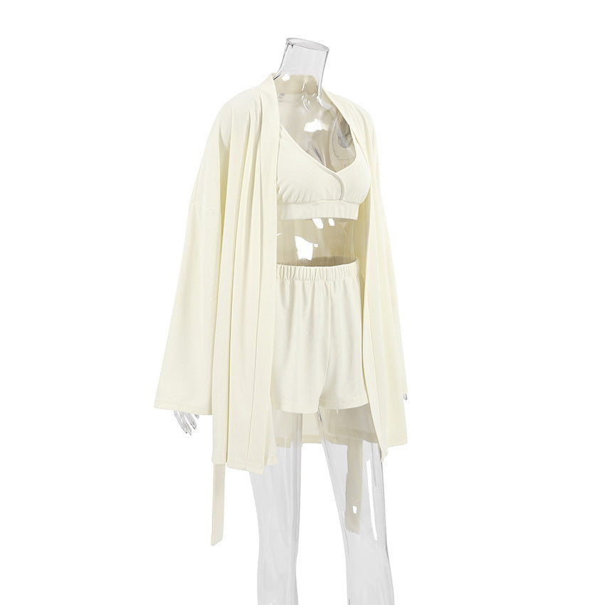 3PCS Waffle Solid Color Homewear Sets