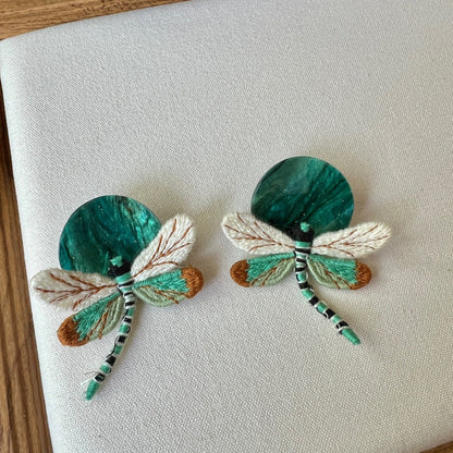 Vintage Green Dragonfly Stud Earrings