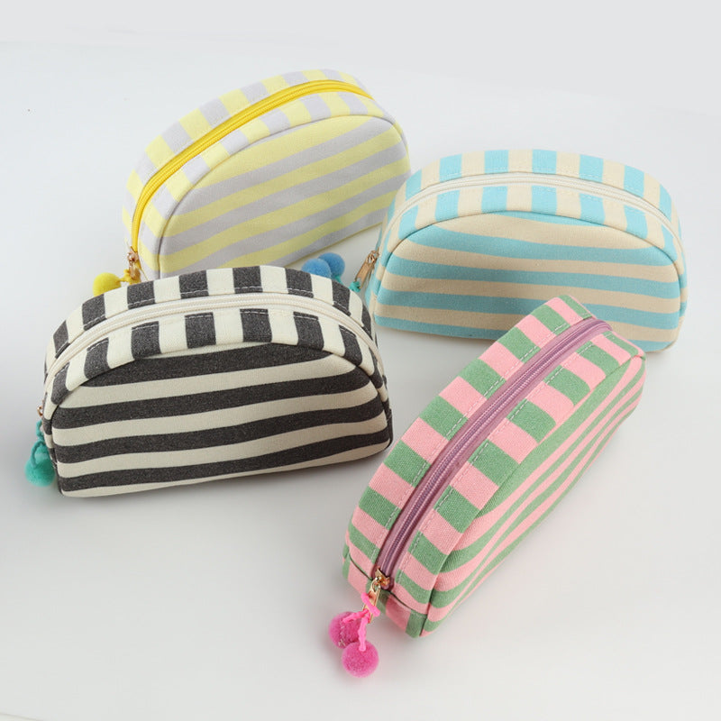 Minimalist Striped Canvas Shell Makeup Bag