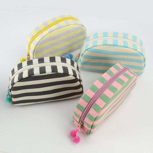 Minimalist Striped Canvas Shell Makeup Bag