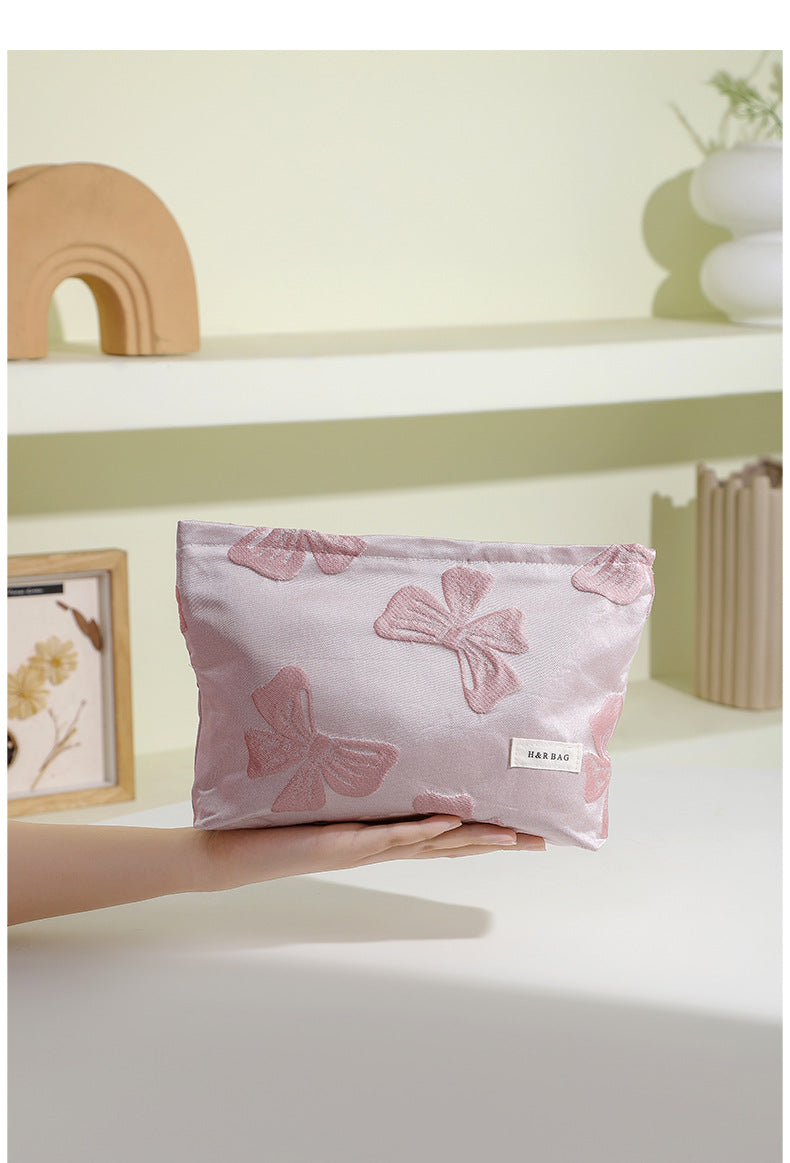 Bows Jacquard Handbag Portable Cosmetic Bag